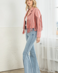 Faux Suede Fringe Jacket - Pink