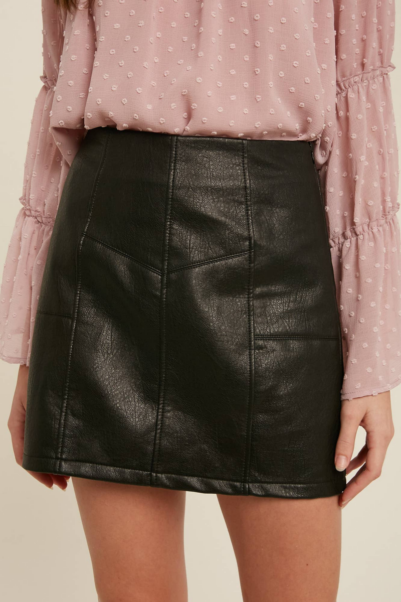Western Vegan Leather Mini Skirt Black