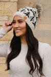 Beige & Charcoal Winter Pattern Bobble Hat