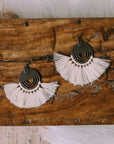 bohemian fan earrings white and bronze