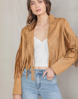 Faux Suede Fringe Jacket - Tan