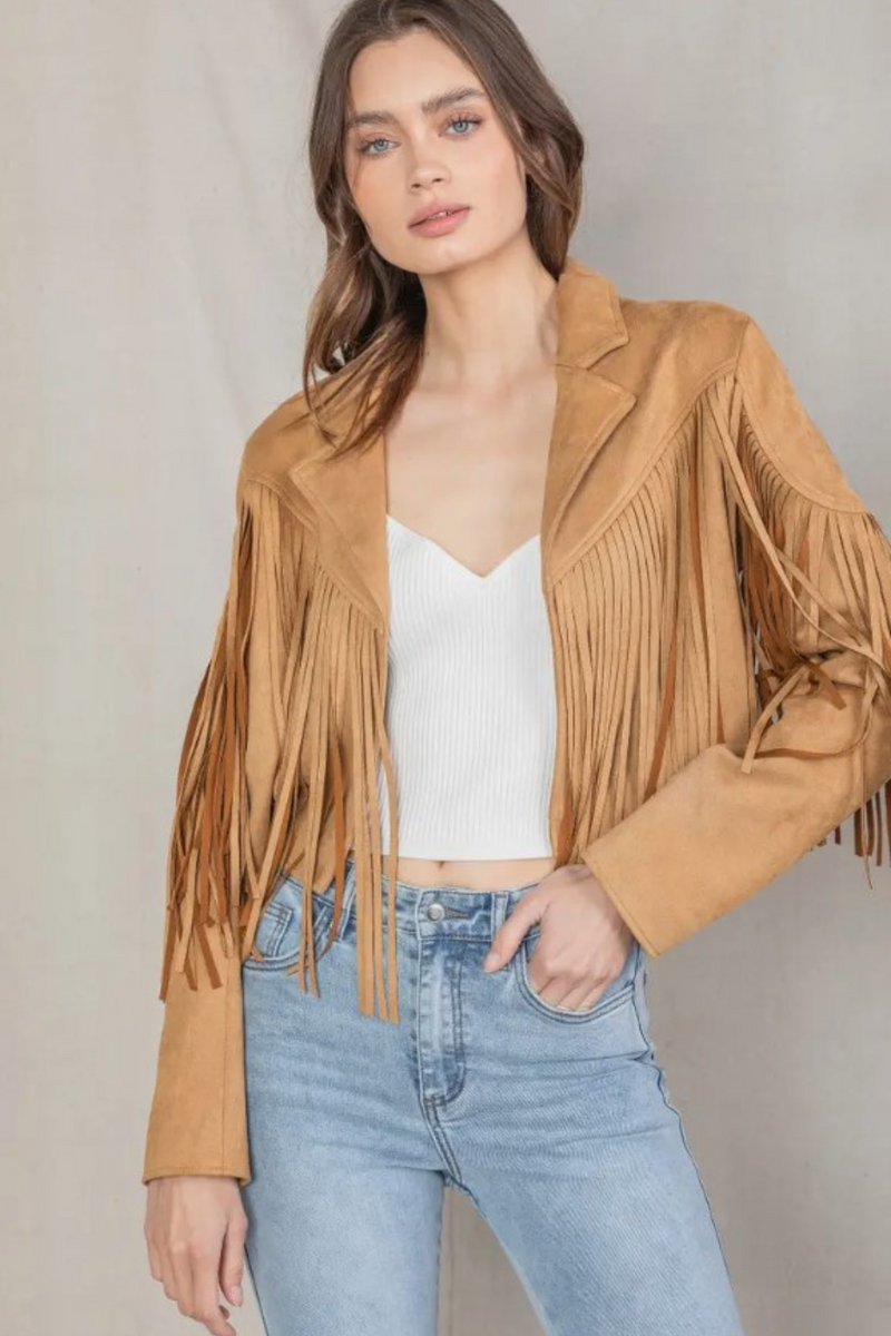 Faux Suede Fringe Jacket Tan Melbelle Western x Boho