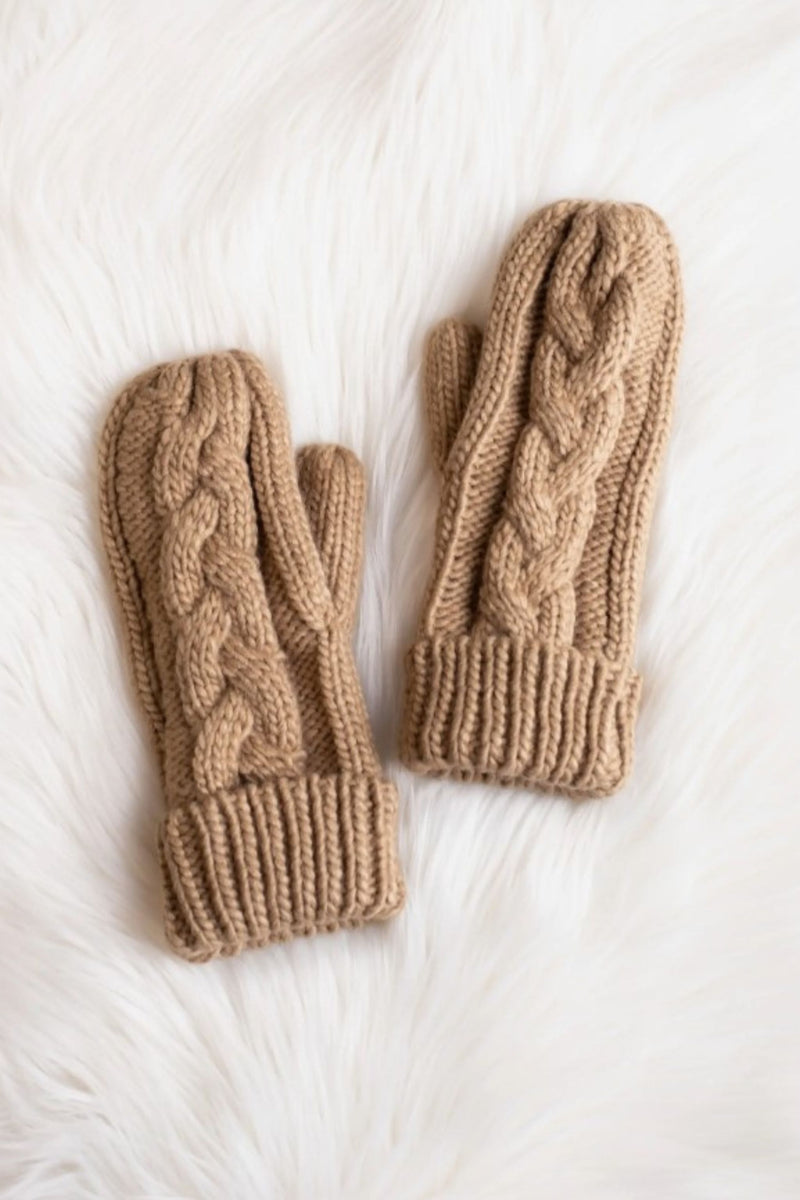 Tan Cable Knit Mittens