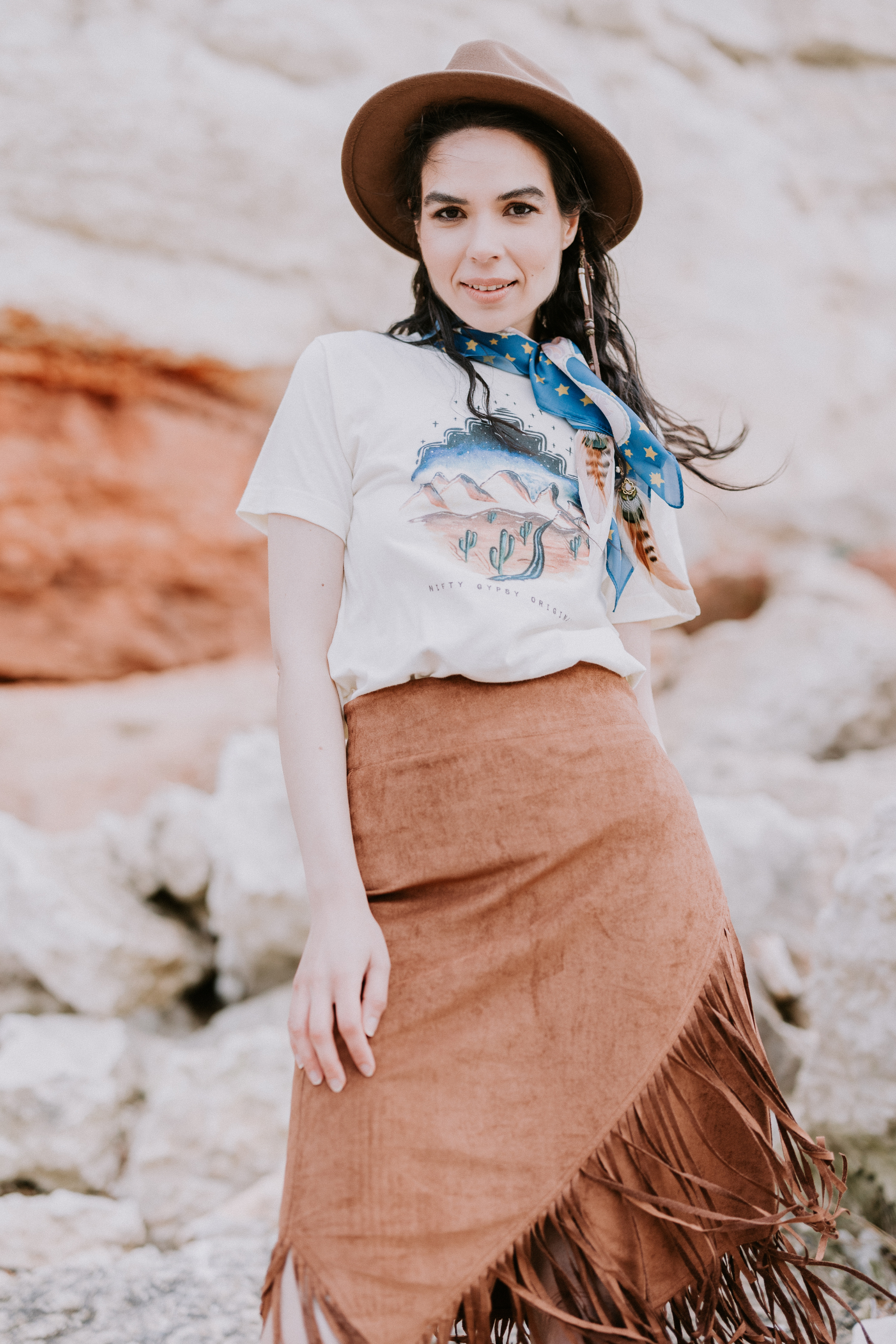 Blue Suede Floral Western Fringe Skirt  Angie Brooke Boutique