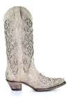 Corral Boots - A3322 White Cowboy Boots With Glitter Inlay
