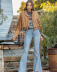 Faux Suede Fringe Jacket - Tan
