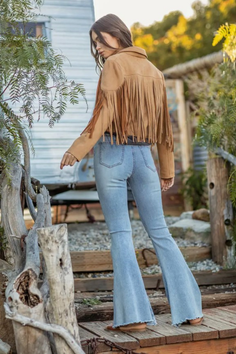 Faux Suede Fringe Jacket Tan Melbelle Western x Boho
