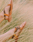 La Risa Flat Tan Leather Sandals by Free People