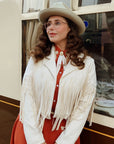 Faux Suede Fringe Jacket - Ivory