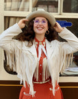 Faux Suede Fringe Jacket - Ivory