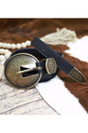 Oval Embossed Vintage Style Buckle Belt - Black
