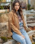 Faux Suede Fringe Jacket - Tan