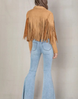Faux Suede Fringe Jacket - Tan