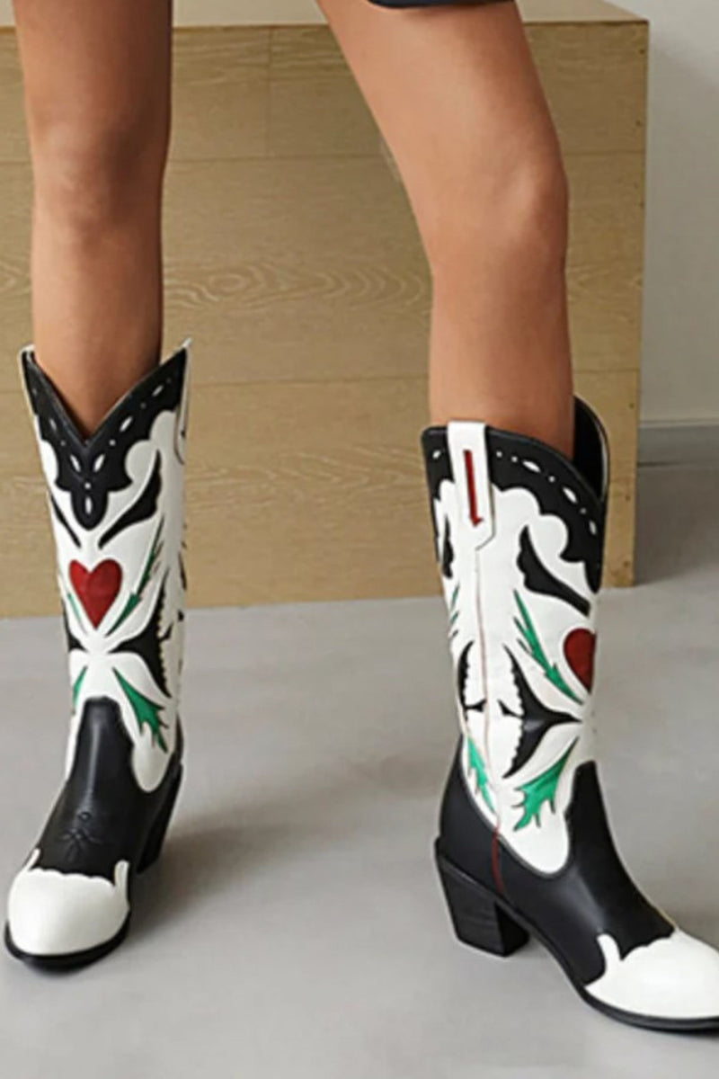 Faux Leather Vegan Black & White Cowboy Boots