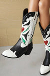 close up of the Vegan Black & White Cowboy Boots
