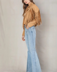 Faux Suede Fringe Jacket - Tan